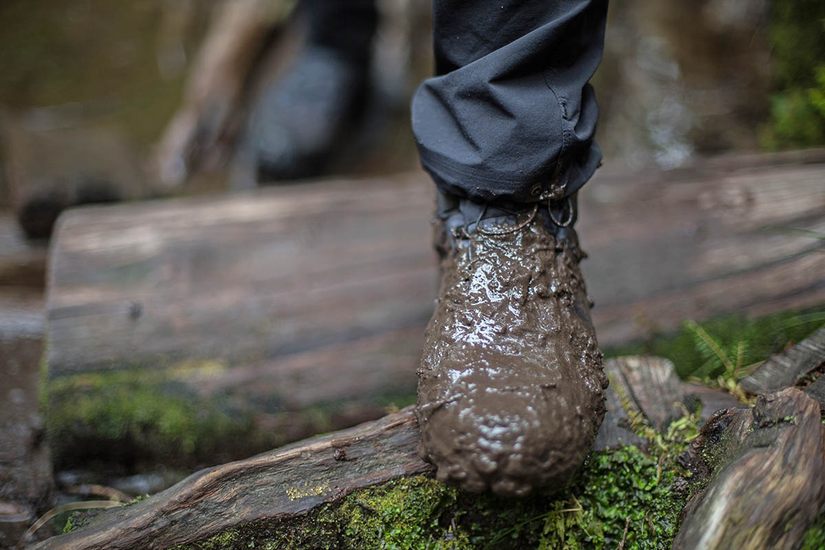 Salomon Cross Hike Mid GTX hiking boots (covered in mud)