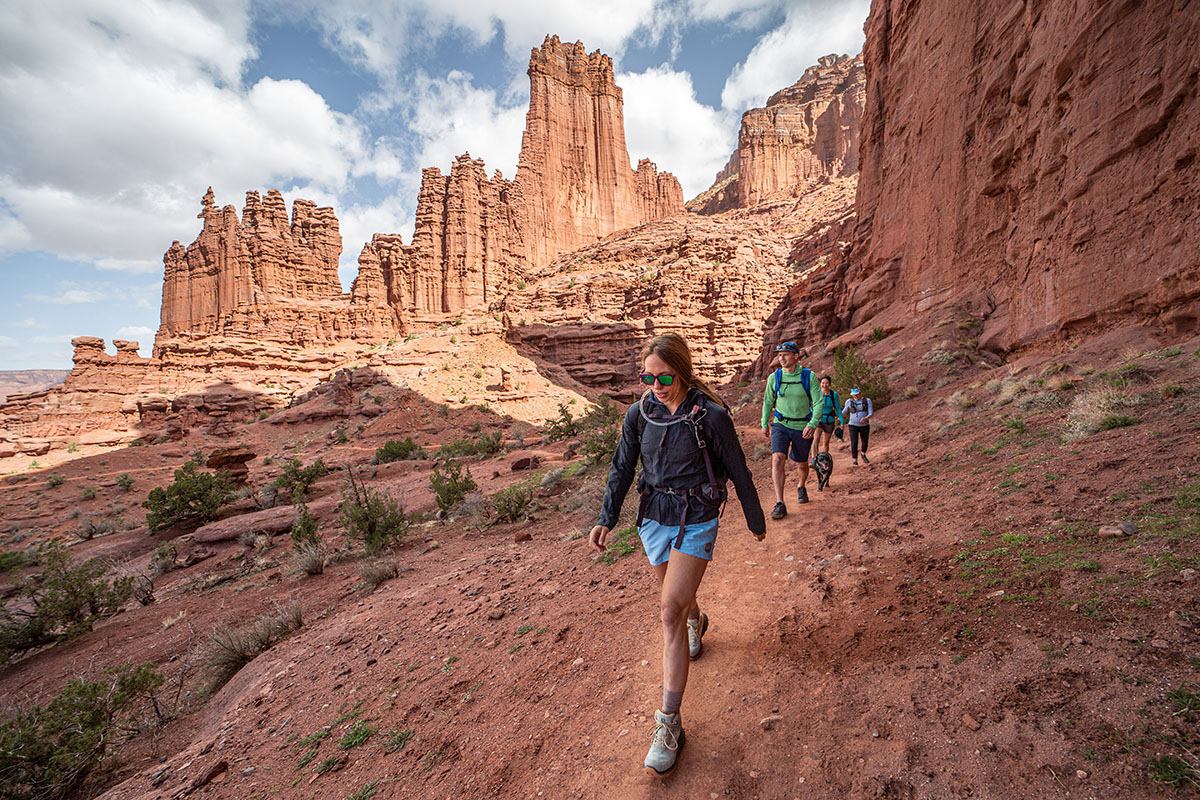 Salomon OUTpulse Mid GTX hiking boot (group shot while hiking)