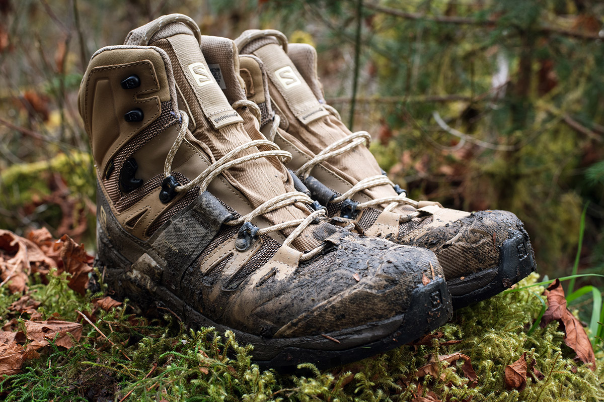 Salomon Quest 4 GTX hiking boot (boots sitting on moss)
