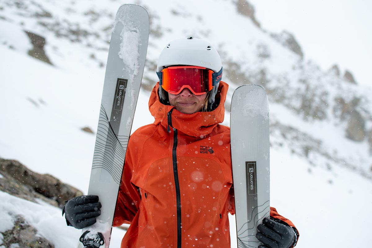 Salomon Stance 94 W freeride ski (holding up in snowstorm)
