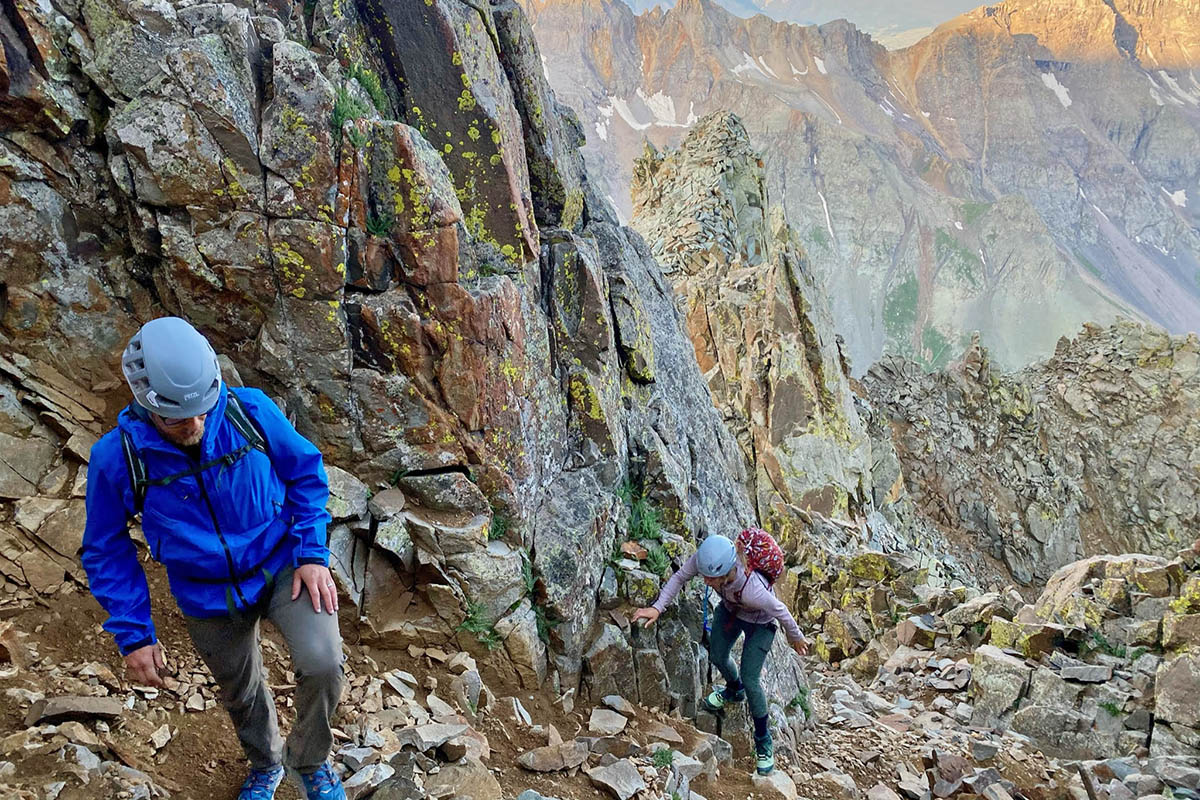 Salomon Vaya Mid GTX hiking boot (ascending scree field on Mount Sneffels)