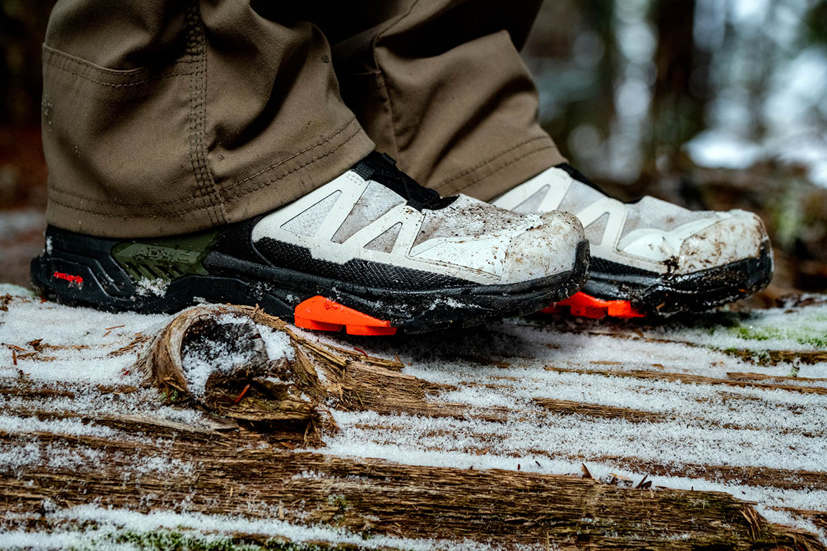 Salomon X Ultra 4 GTX hiking shoe (closeup of sides of shoes)