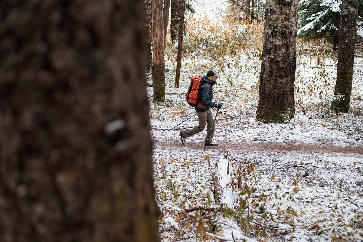 Salomon X Ultra 4 GTX hiking shoe (hiking in snowy forest)