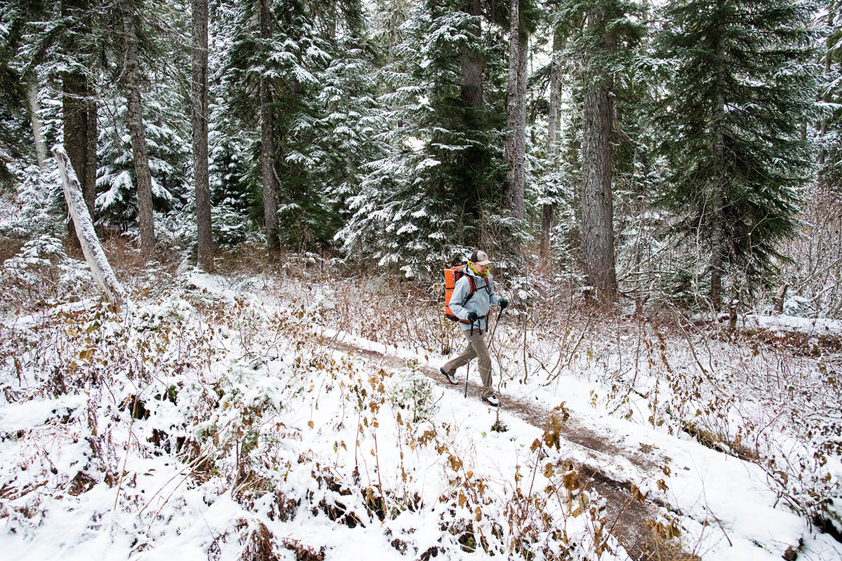 Salomon X Ultra 4 GTX hiking shoe (snowy forest hike)