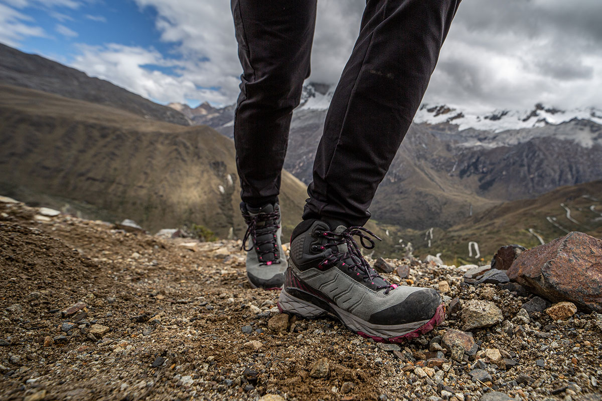 Scarpa Rush TRK GTX hiking boot (closeup while hiking)