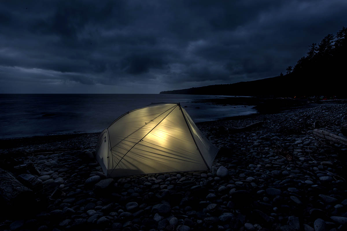 Sea to Summit Alto TR2 backpacking tent (at night)