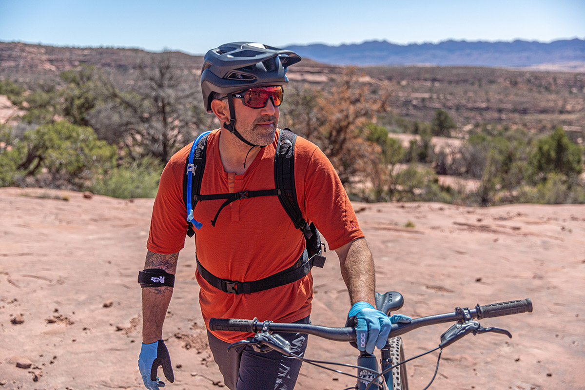 Specialized Ambush 2 helmet (walking the bike in Moab)