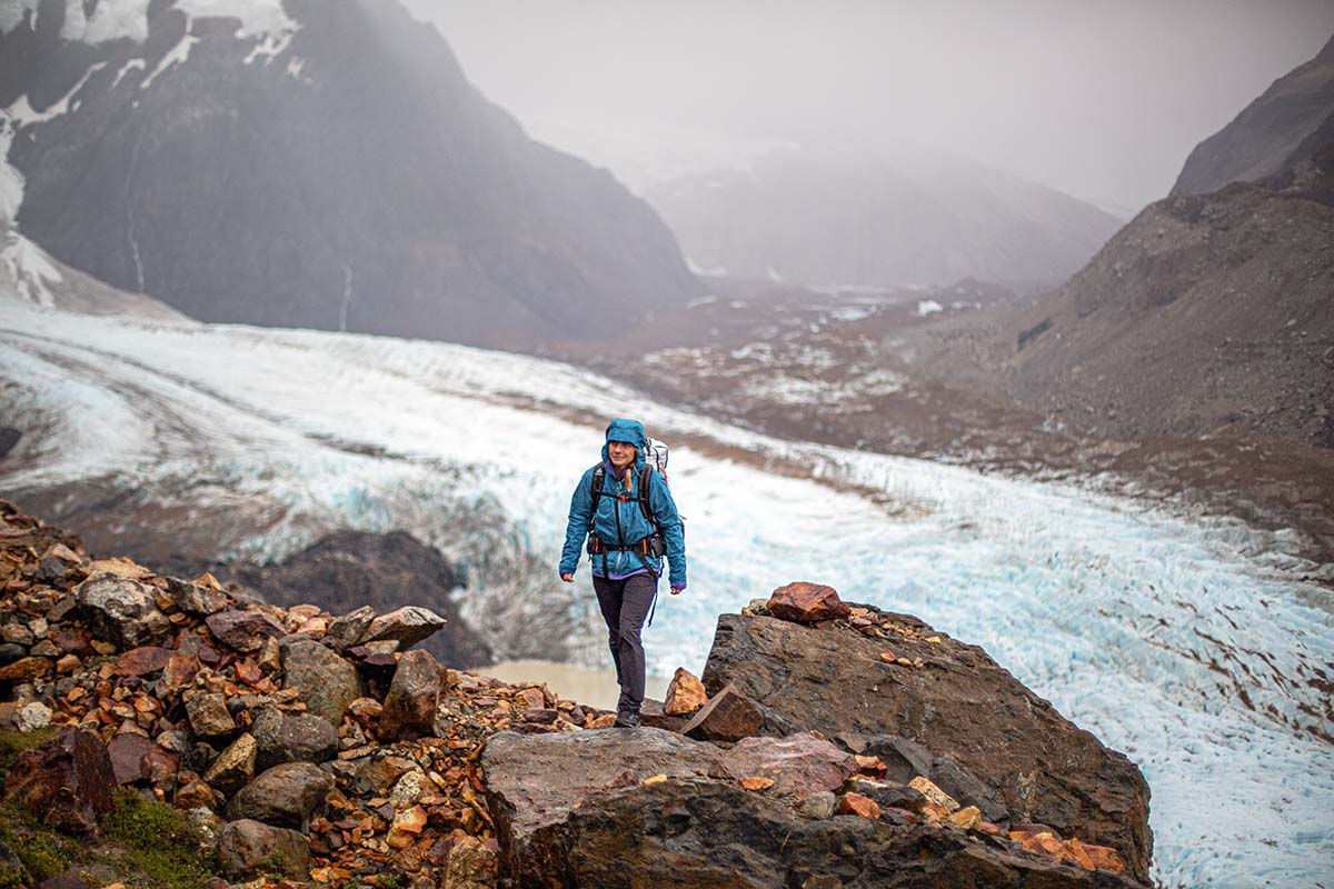 The North Face Vectiv Exploris 2 Mid Futurelight hiking boots (hiking away from glacier)