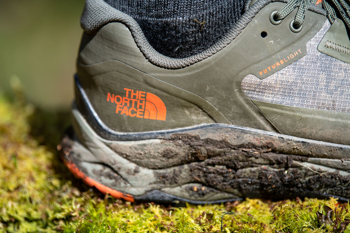 The North Face Vectiv Exploris hiking shoe (logo closeup)