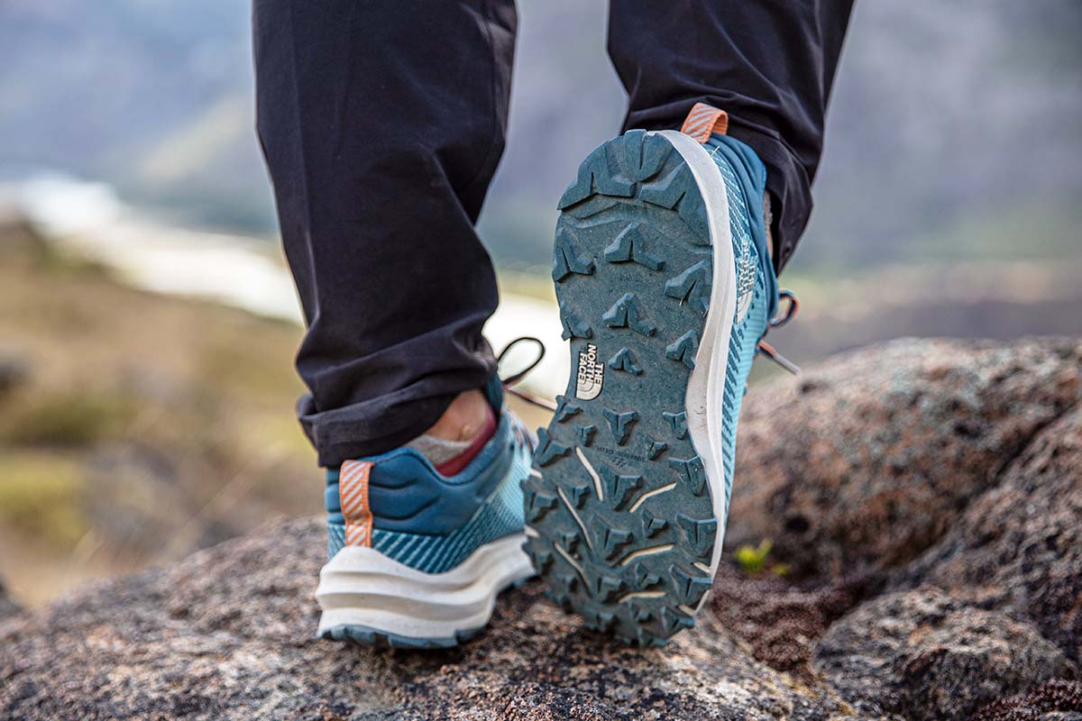 Outsole rubber and lugs on The North Face Vectiv Fastpack Futurelight hiking shoes