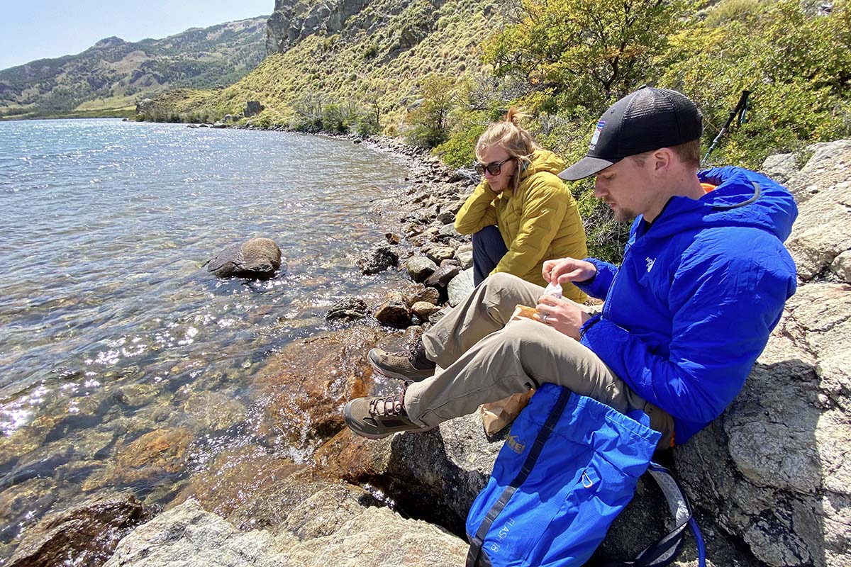 The North Face Ventrix Hoodie synthetic insulated jacket (resting by lake)