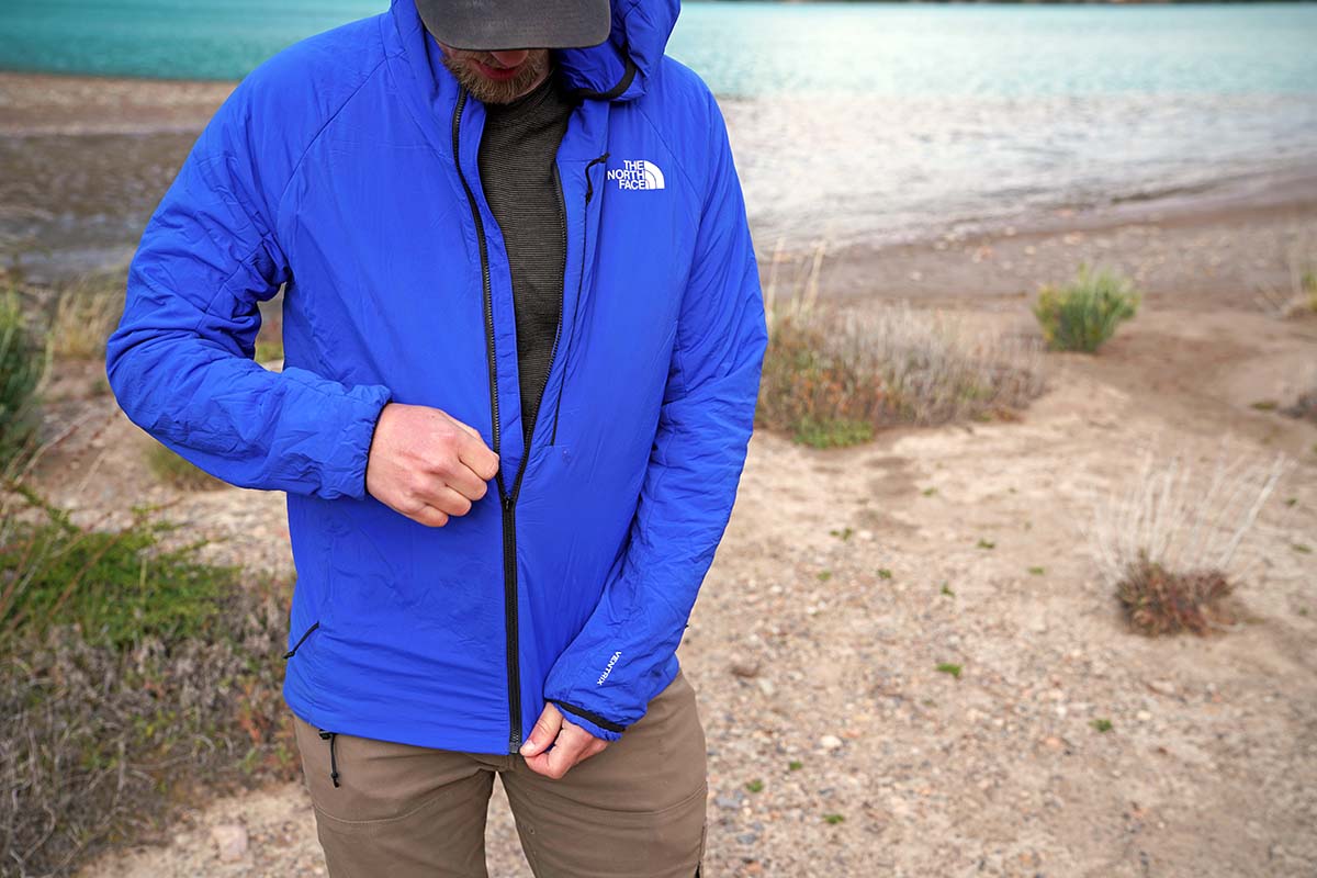 The North Face Ventrix Hoodie synthetic insulated jacket (zipping up)