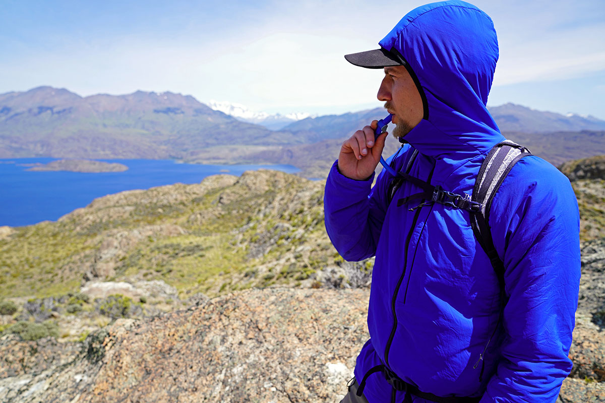 The North Ventrix Hoodie jacket (water break by lake)