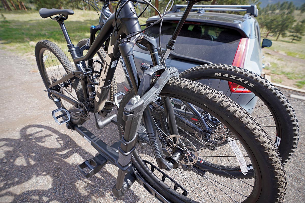 Thule T2 Pro XTR hitch rack (front arm detail)