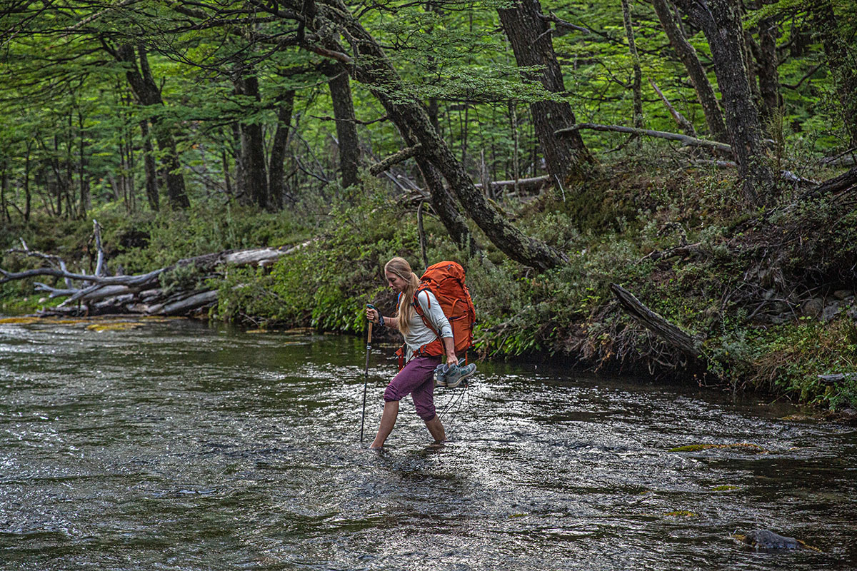 Vasque Breeze hiking boots (crossing river while holding boots)