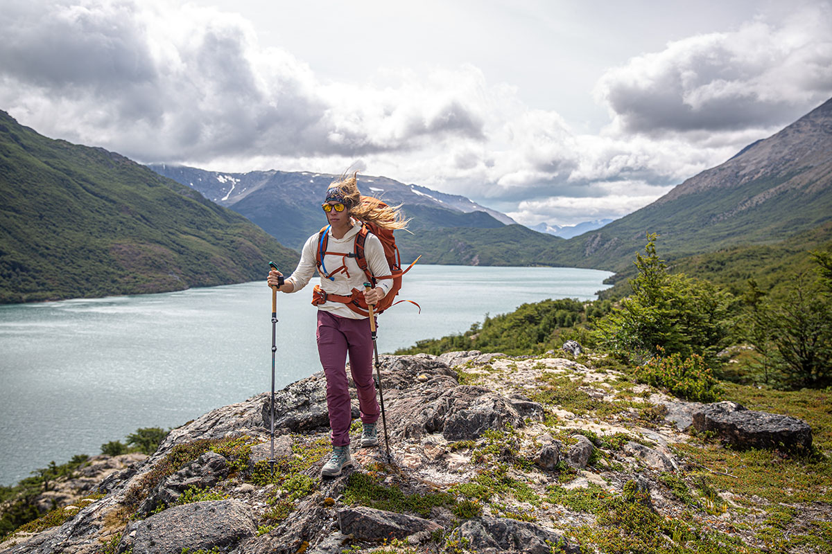 Vasque Breeze hiking boots (hiking above lake)