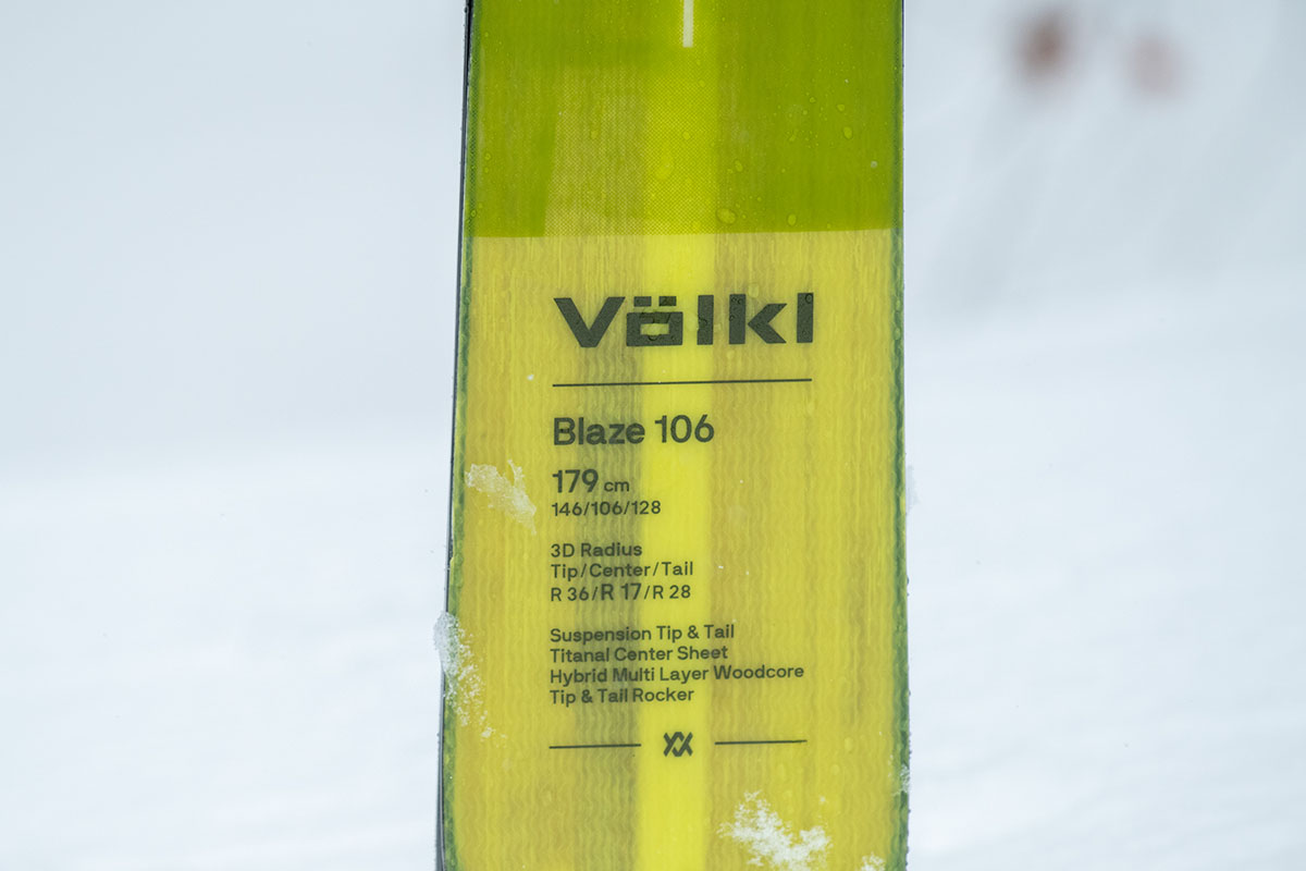 Volkl Blaze 106 all-mountain ski (dimensions)