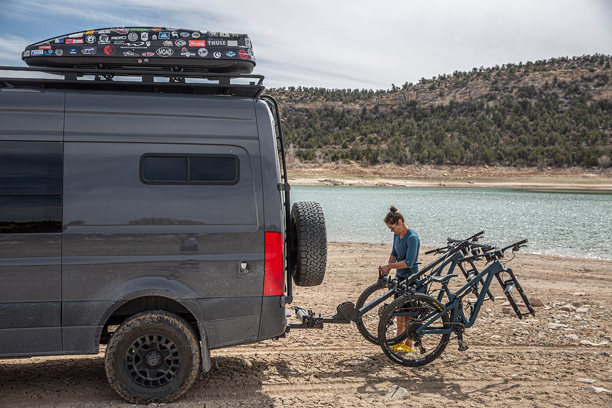 Yakima HangTight 4 hitch bike rack (bikes tilted down)