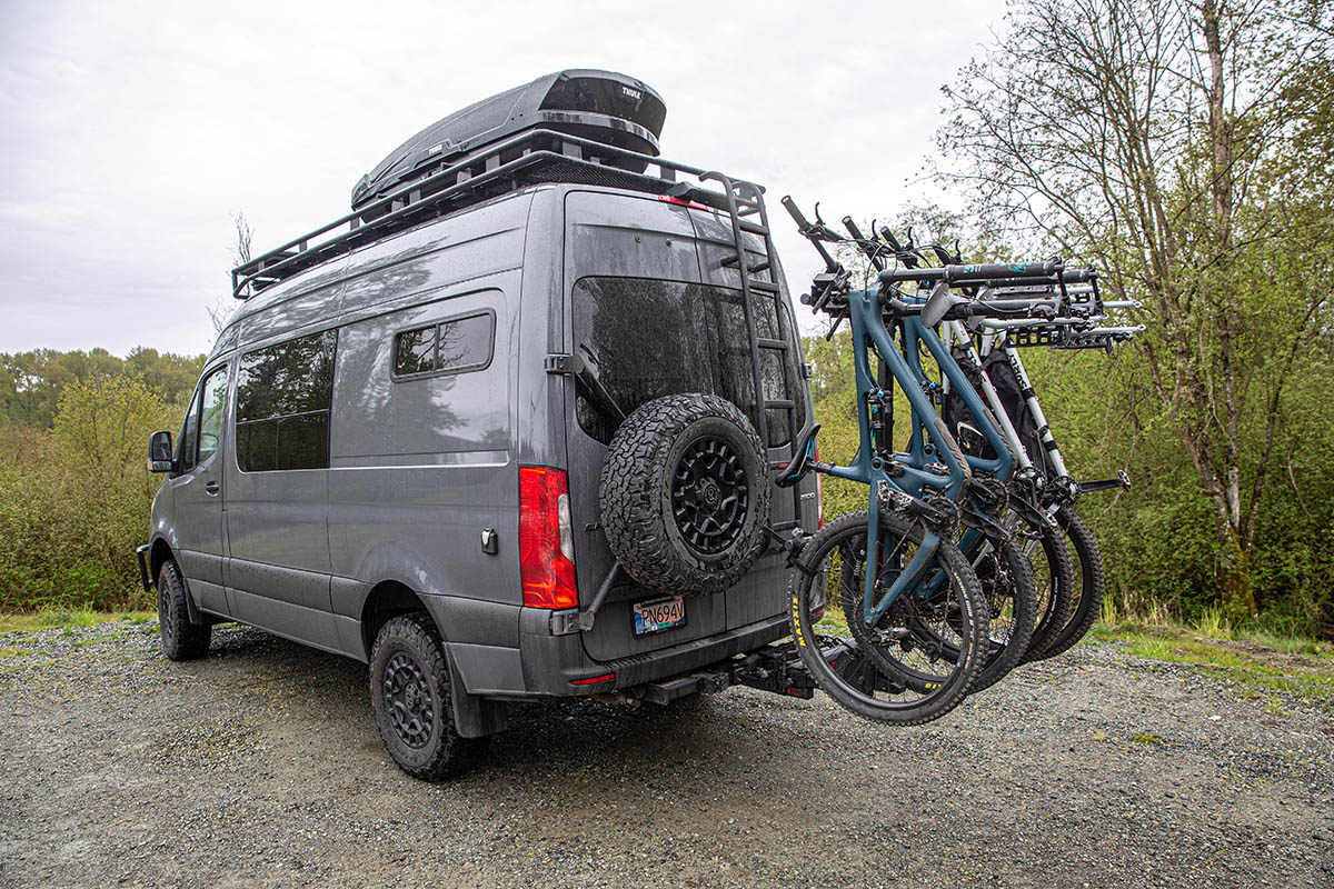 Yakima HangTight 4 hitch bike rack (fully loaded on back of Sprinter van)