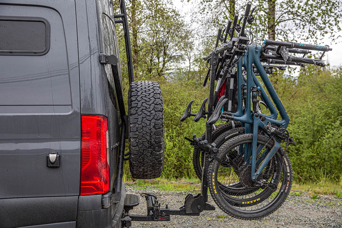 Yakima HangTight 4 hitch bike rack (view from side with bikes)