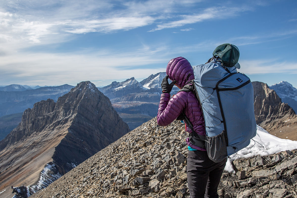 Zpacks Arc Haul Zip 64L backpack (back of pack in mountains)