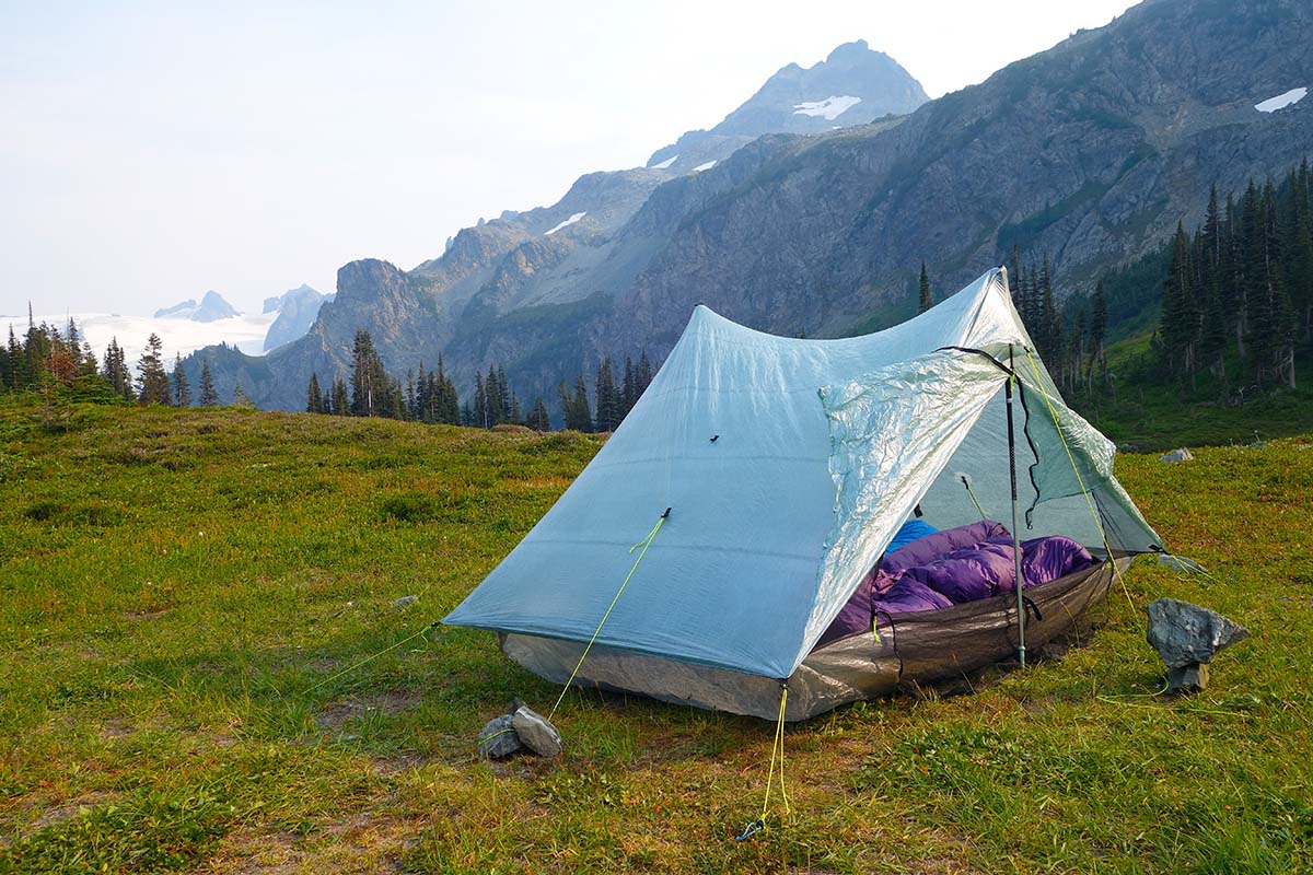 Zpacks Duplex Zip trekking-pole tent (camping in meadow)