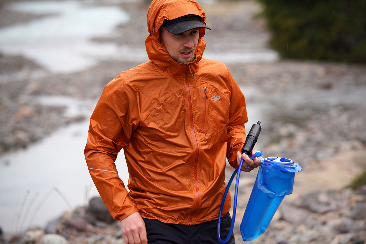 Outdoor Research Helium rain jacket (rainy conditions in Patagonia)