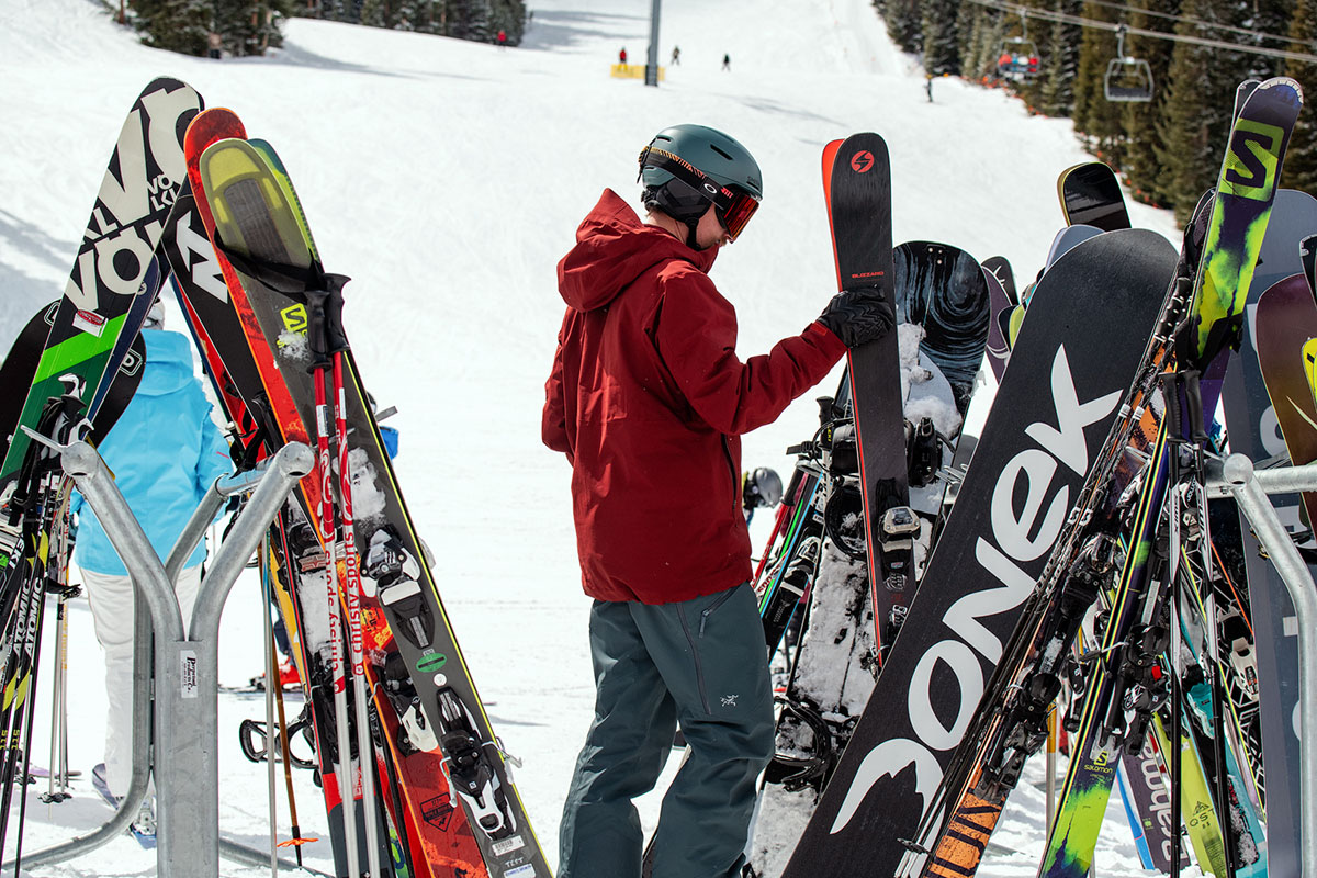 Ski gear (dropping skis at lodge)