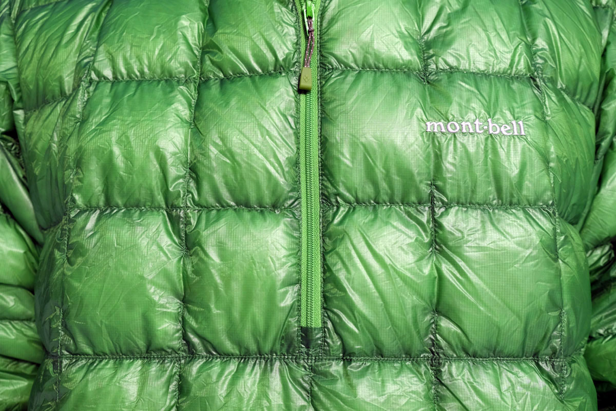 Outdoor clothing brands (Montbell down jacket closeup)