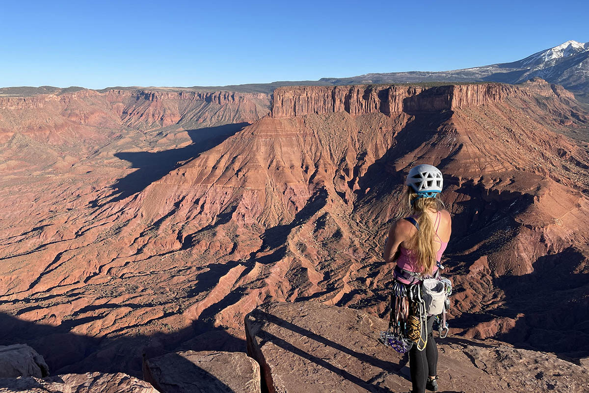 Climbing gear (racked up overlooking Moab desert)