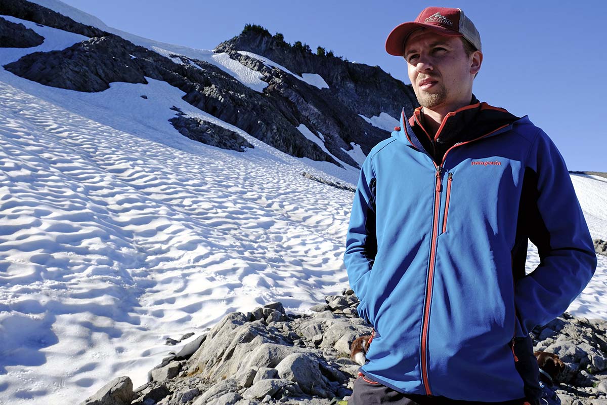 Hardshells vs. Softshells (Patagonia softshell jacket near glacier)