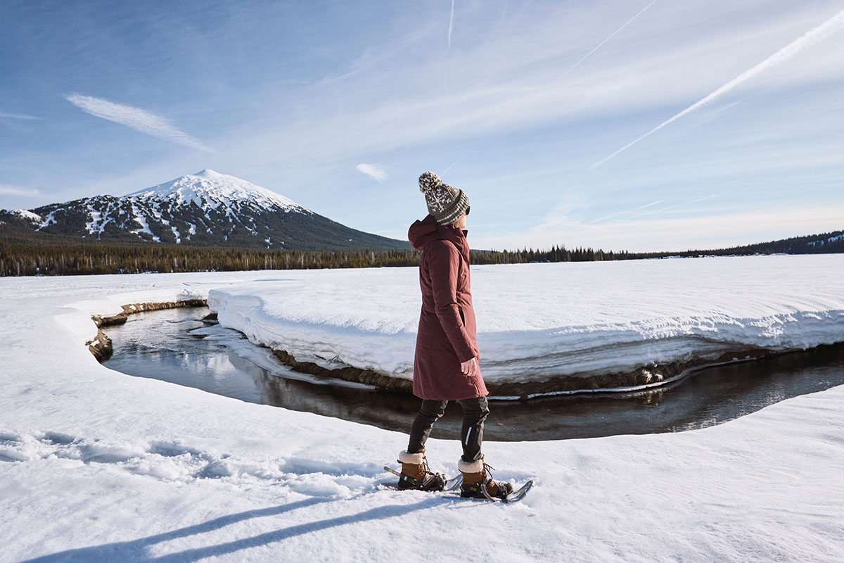 Winter boots (mountain backdrop)