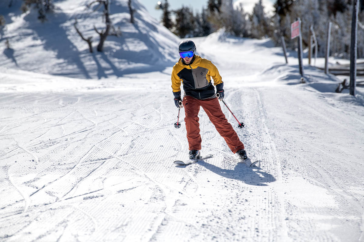 Ski goggles (skiing groomed run at resort)