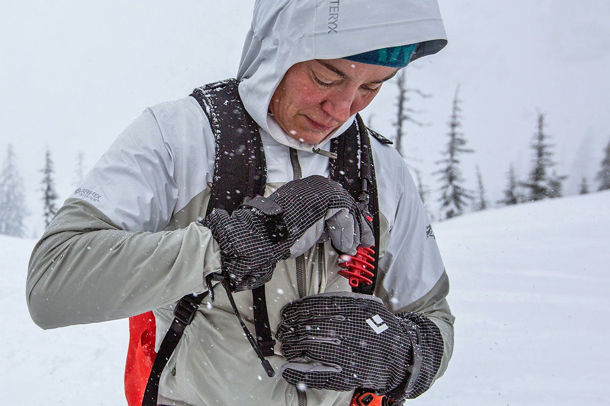 Backcountry ski layering (gloves closeup)