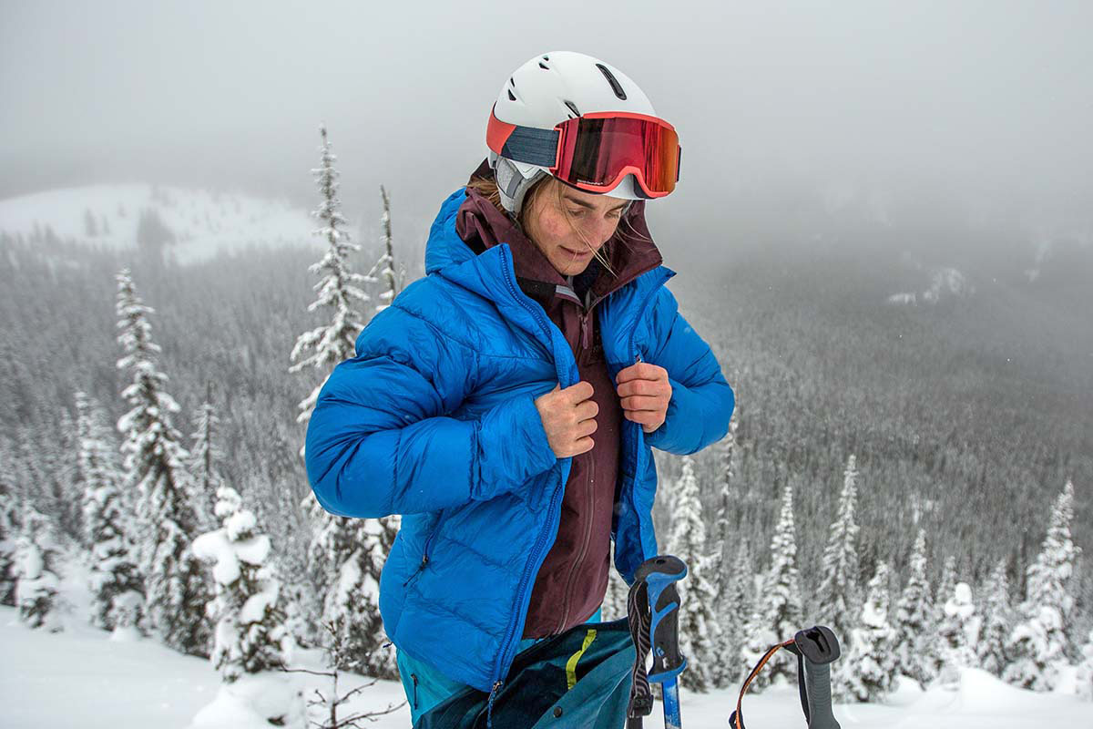 Backcountry ski layering (heavyweight down jacket)