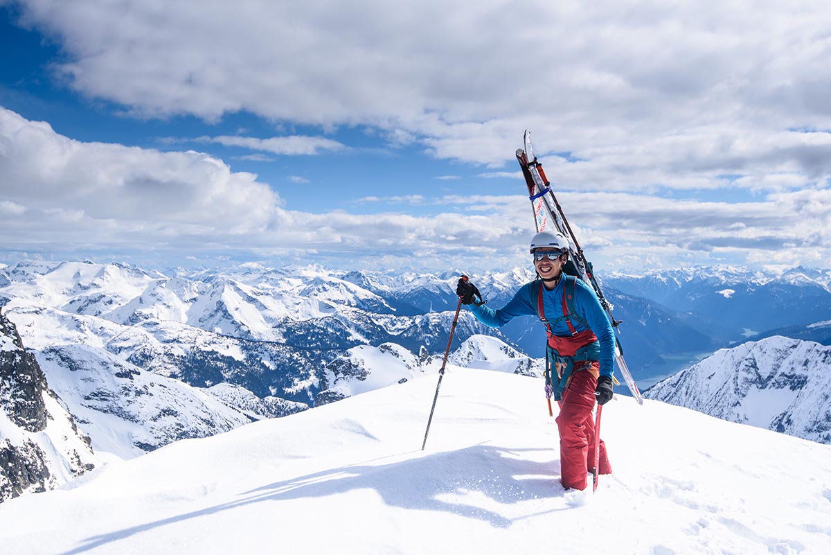 Backcountry skiing in baselayer (layering)