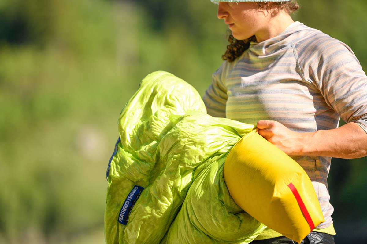 Packing up Feathered Friends Tanager CFL sleeping bag