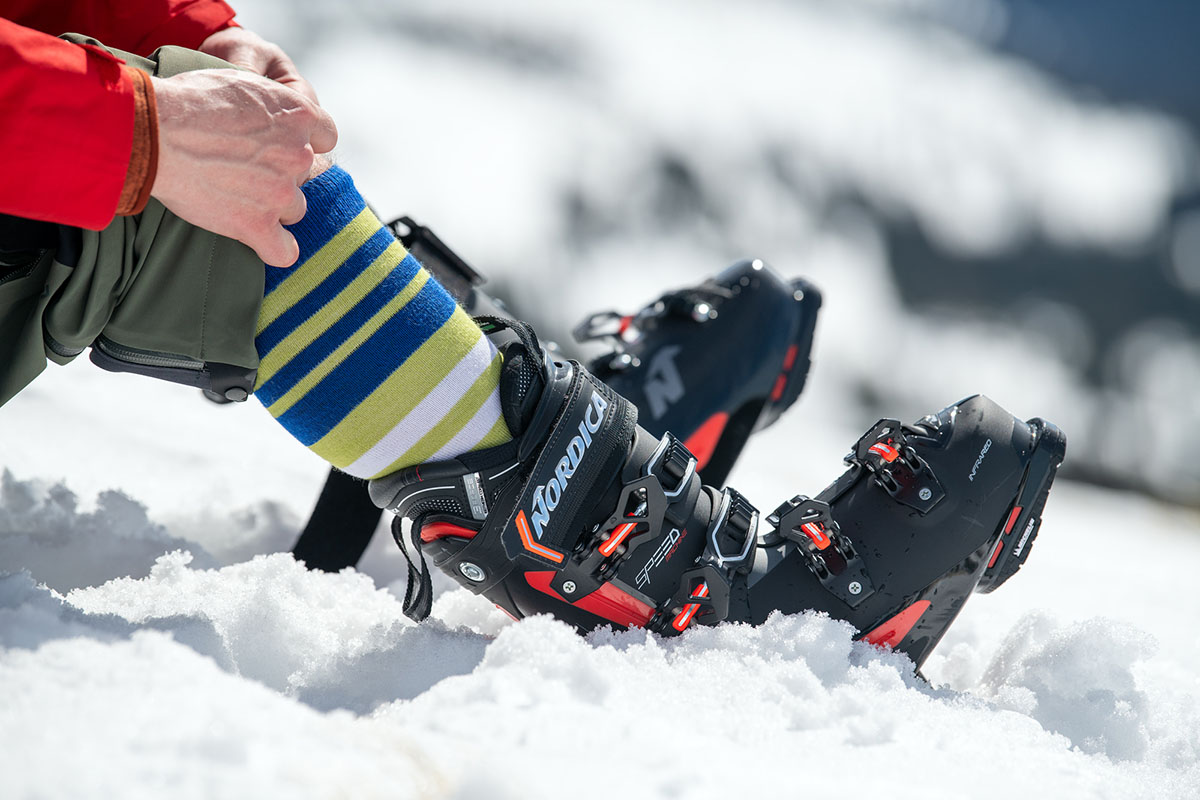 Staying warm while skiing (ski socks in boots)