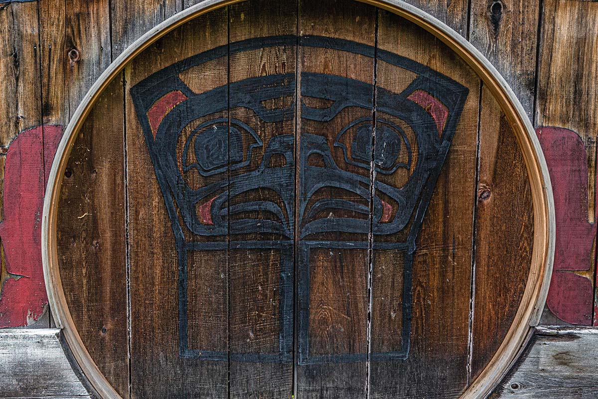 First Nations art gate in northern British Columbia