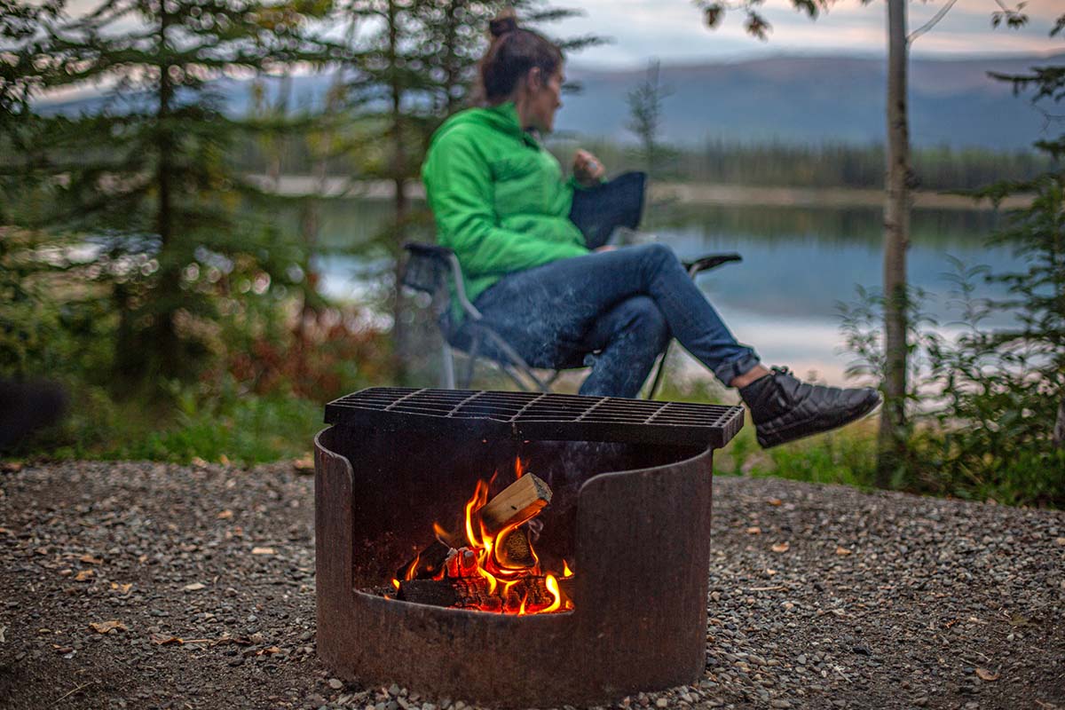 Sitting by a campfire (driving the Cassiar Stewart Highway British Columbia)