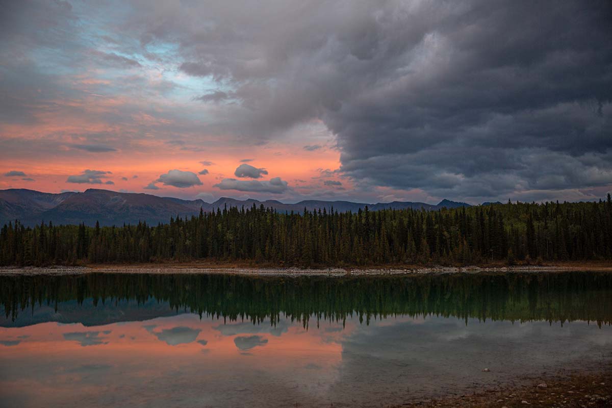 Sunset over water (driving the Cassiar Stewart Highway British Columbia)