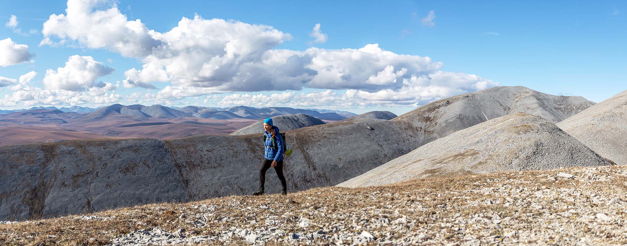 Hiking on desolate ridgeline near the Dempster Highway