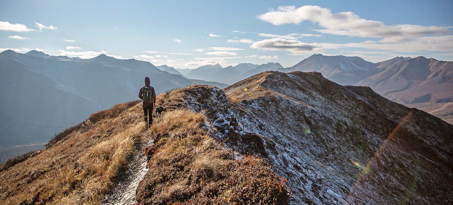 Walking along ridgeline in Northwest Territories