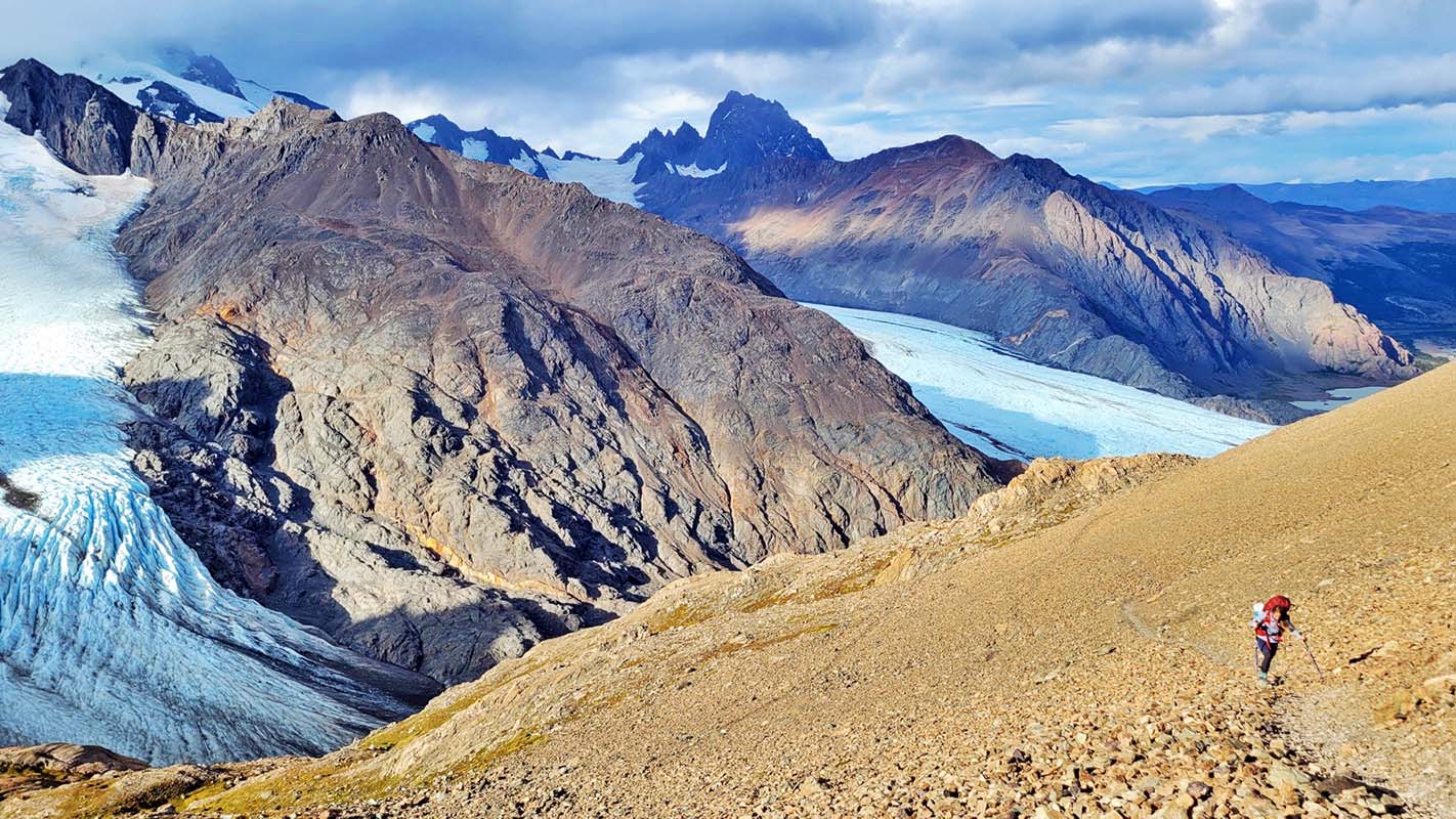 Hiking up to pass on Huemul Circuit