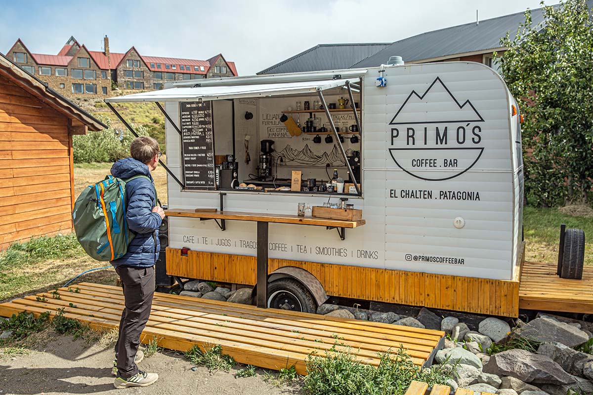 John standing outside Primos coffee bar (El Chalten)