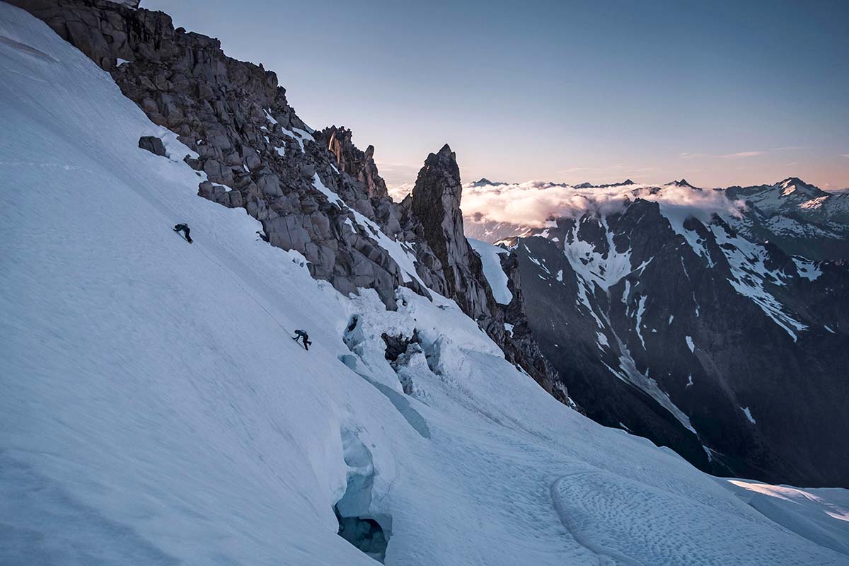 Descending the Chickamin Glacier at sunset