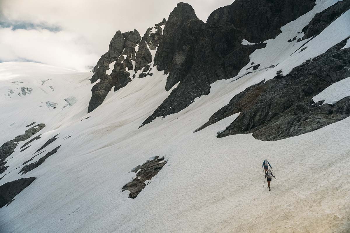 Traversing snow slopes in the North Cascades