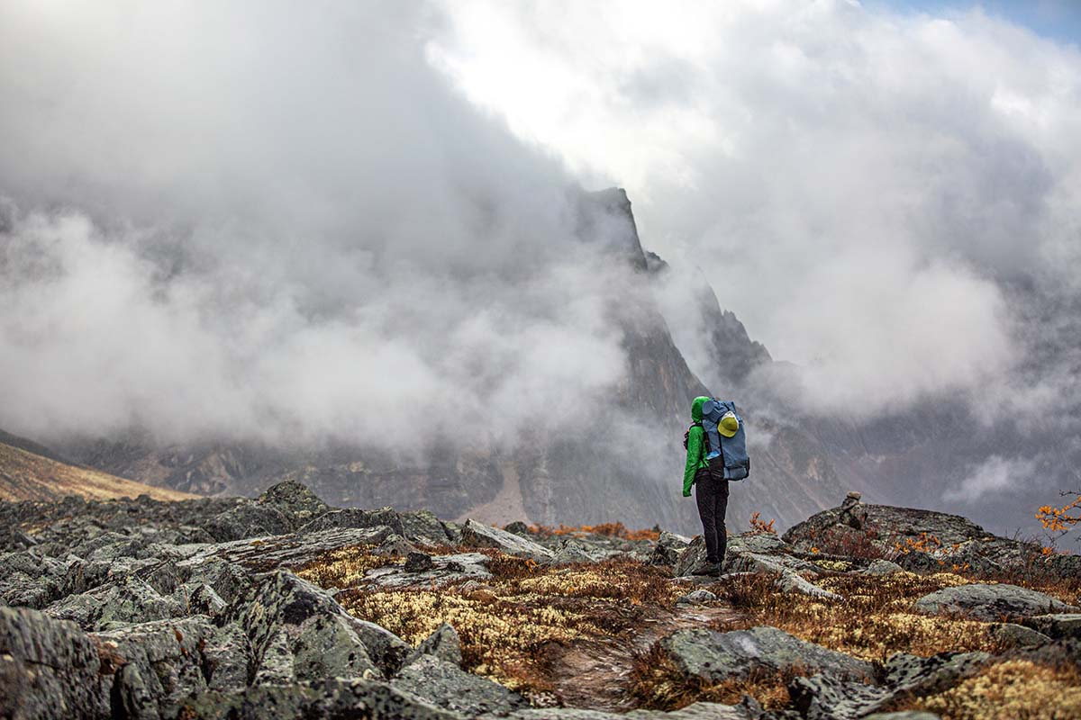 Looking at mountains shrouded in clouds (Tombstone Territorial Park)