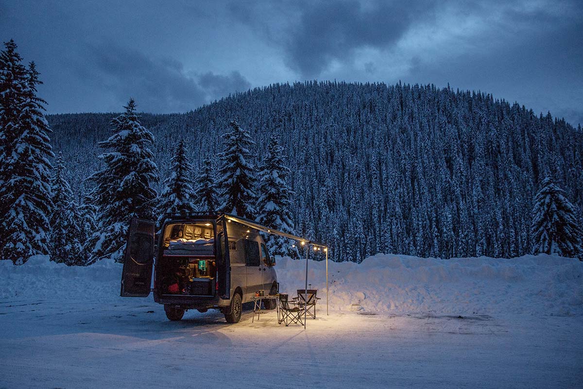 Awning outside of Sprinter van (in snow)