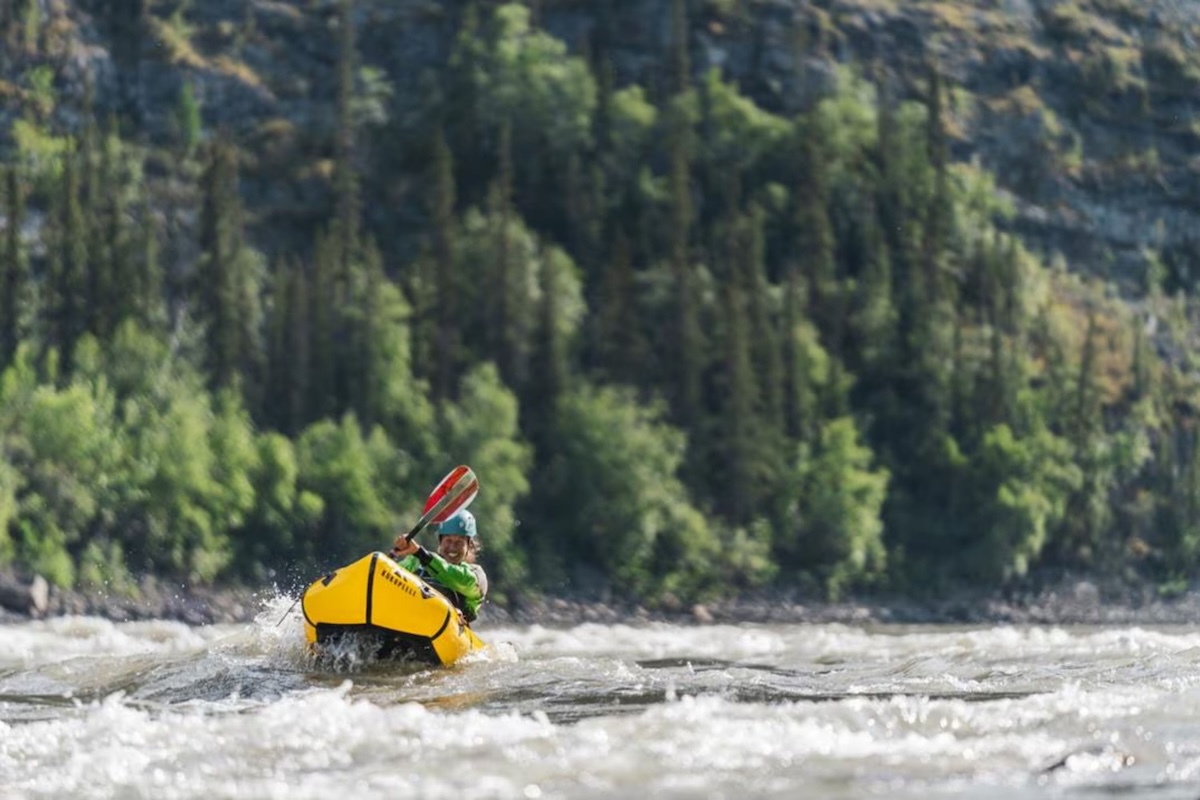 The Kokopelli Nirvana Packraft heading down a river